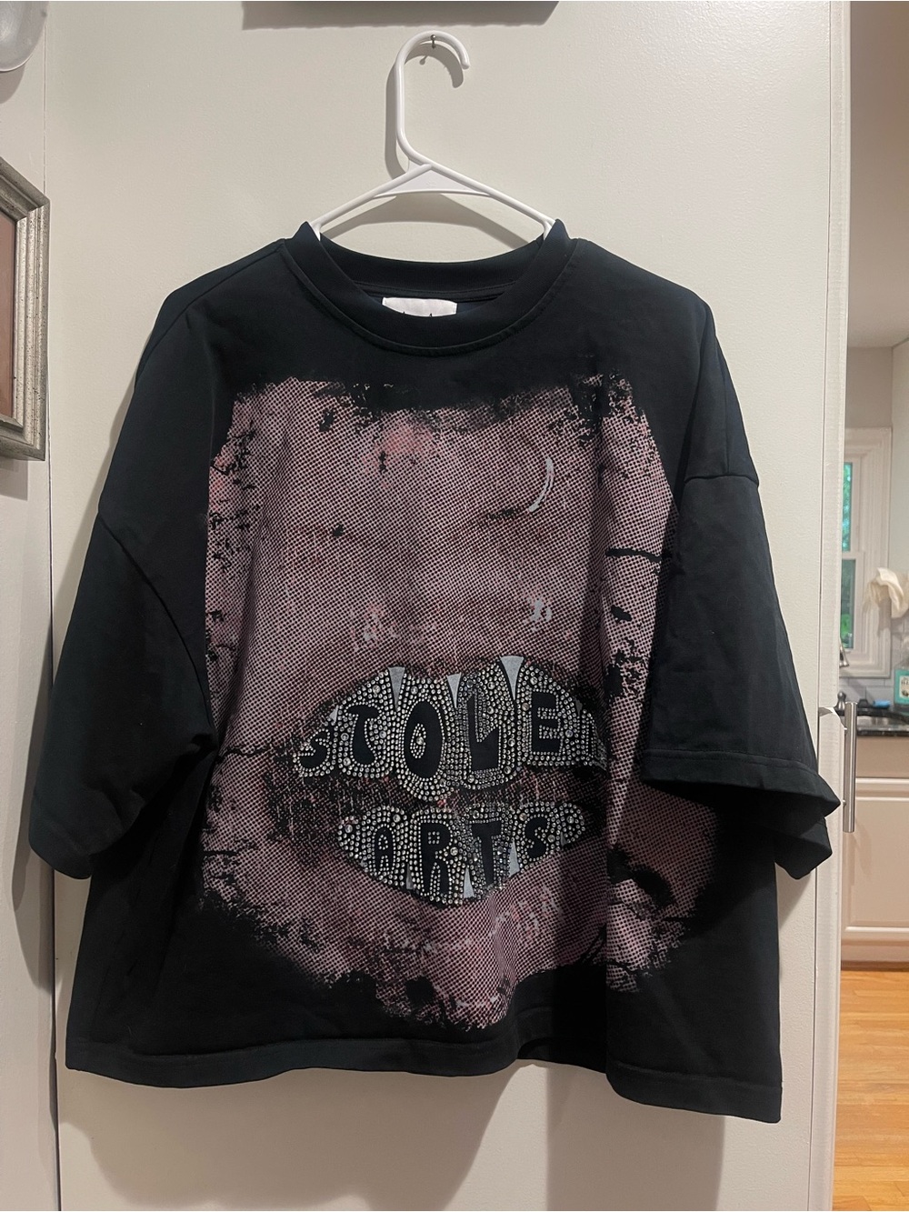 Stolen Arts Short Sleeve Shirt Women's Sz L Bling Rhinestones Streetwear Hip Hop